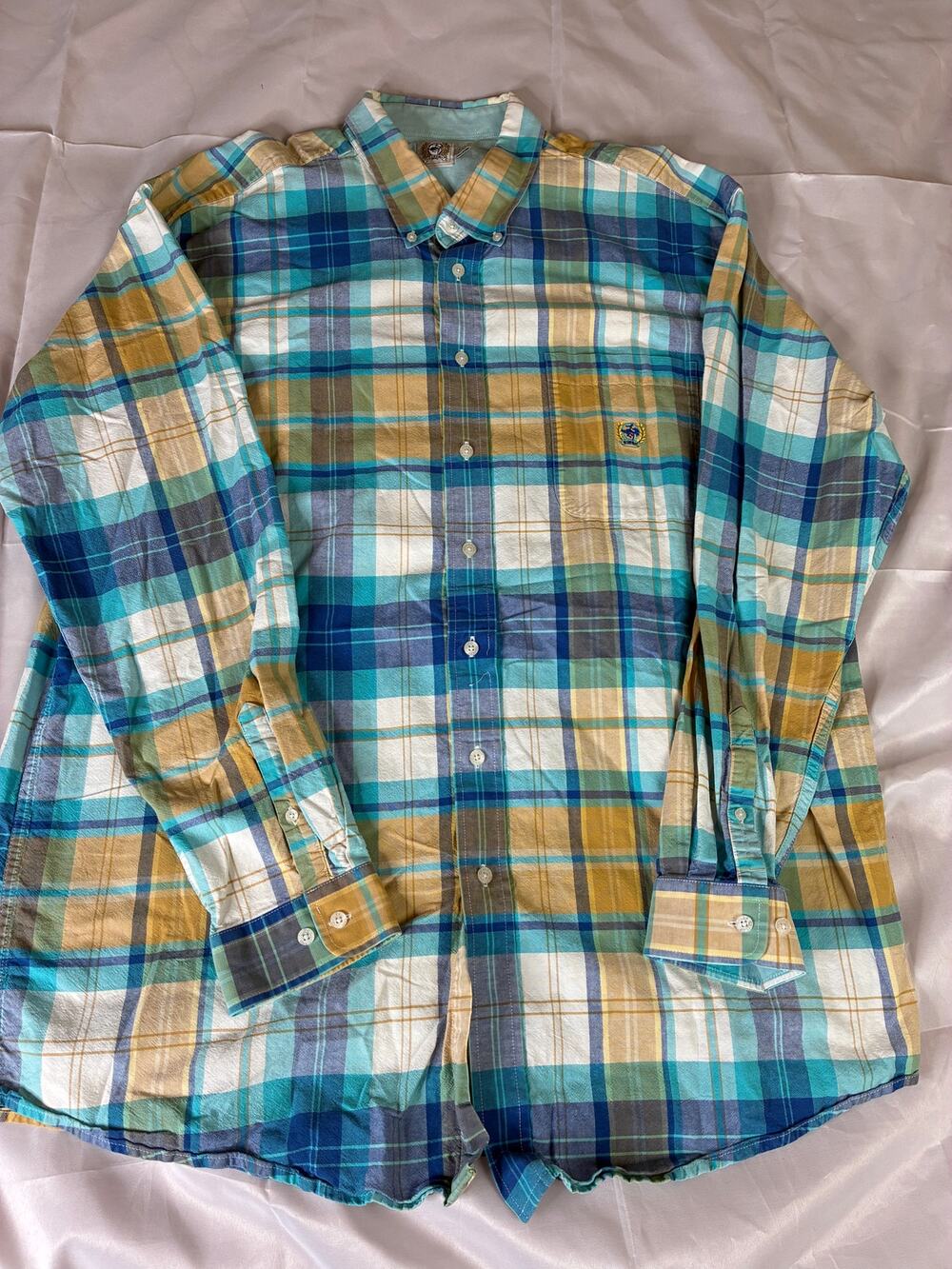 Cinch Mens XXL Western Shirt Teal Blue Yellow Plaid Button Down L/S Vietnam